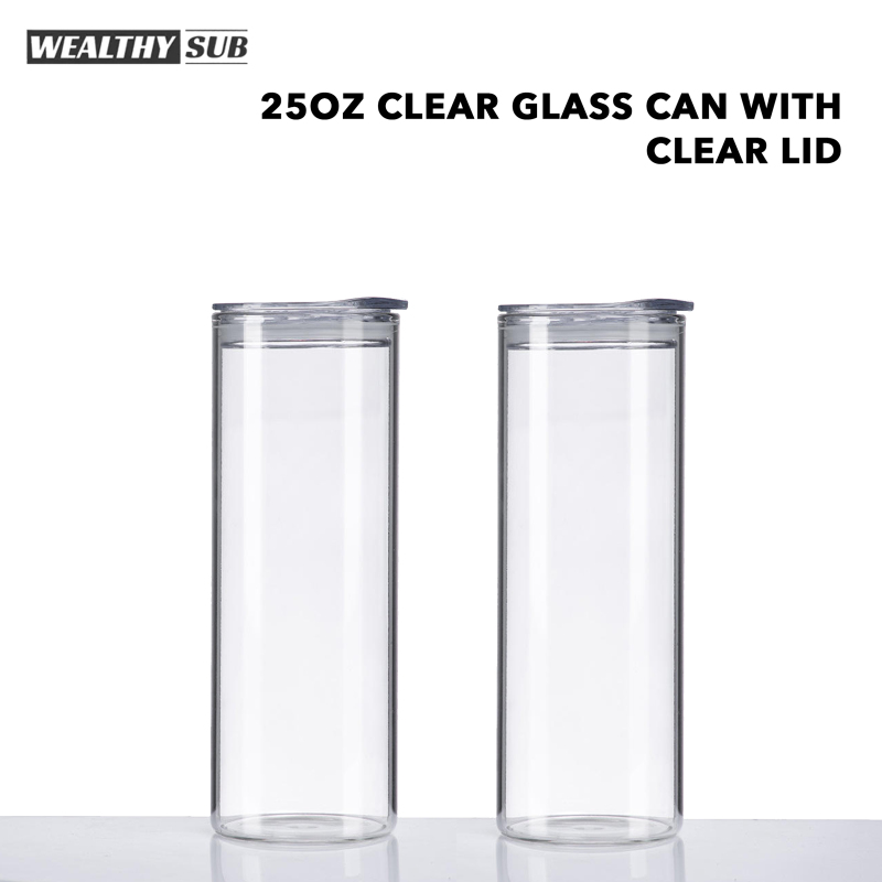 Wealthysub China warehouse sublimation 25oz clear&frosted glass can with clear lid